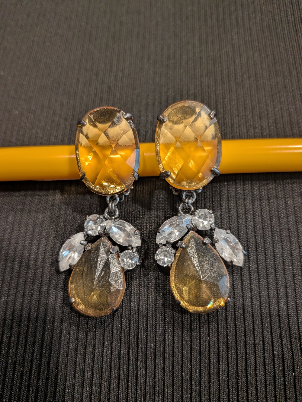 Yellow Crystal Drop Clip-0n  Earrings Vintage 2006s